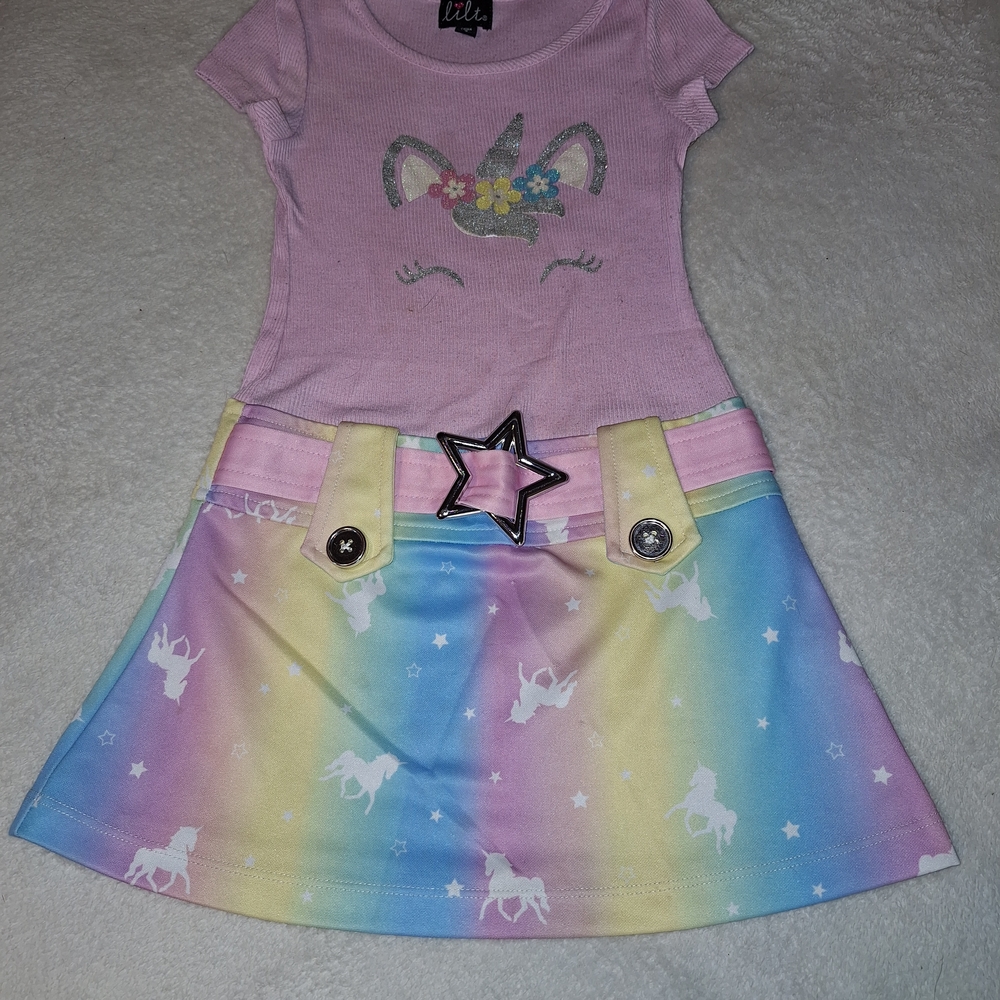 Lilt Childs Rainbow Unicorn Dress With Star Buckle